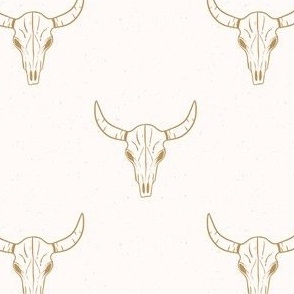 Small-Desert cow skull line drawing-white and khaki brown