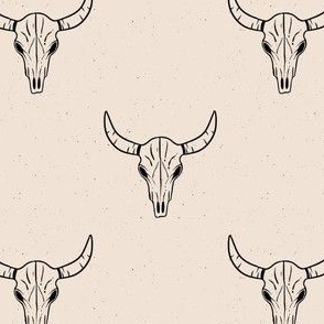 Small-Desert cow skull line drawing-beige and black