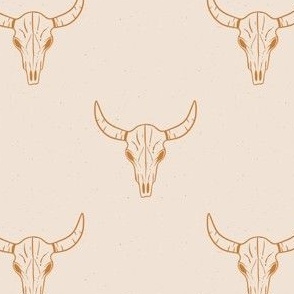 Small-Desert cow skull line drawing-beige and burnt orange