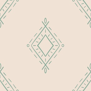 Hand Drawn Boho Diamonds-Beige and Mint