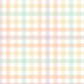 (M) Gingham in Orange Mauve Gold and Green on White