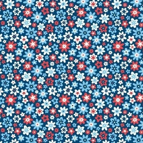 Retro Floral in Red, White, and Blue (Extra Small Scale)