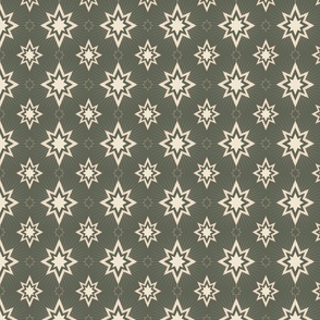 Festive stars on Rosemary green - Natural Christmas - boho star grid, warm neutral and Rosemary green - large