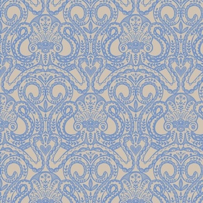 Folk octopus damask soft blue (8inch)