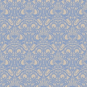 Folk octopus damask soft blue (6inch)