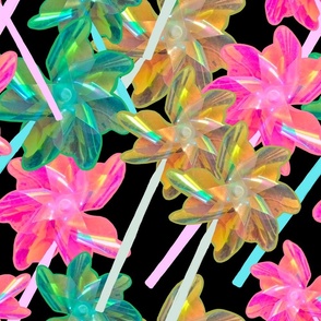 Beautiful Colorful Pinwheel Photography / Colorful Pinwheels Photography / Black background 