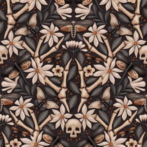 (L) Maximalist spooky halloween cottagecore flowers, bones, skulls and moths