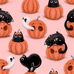 Halloween pumpkin cats - big scale