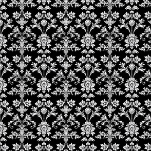 Baroque Black and White Floral Damask Pattern 