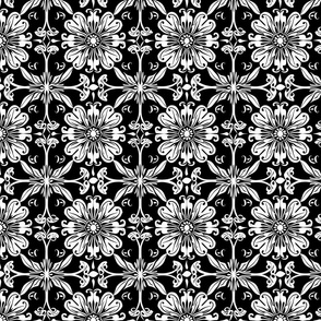 Vintage Black and White Floral Tile Pattern 