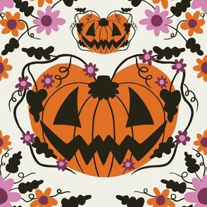 Pretty Scary Pumpkins Vintage Jack-o-Lanterns with flowers and vines - 12x12 - Large
