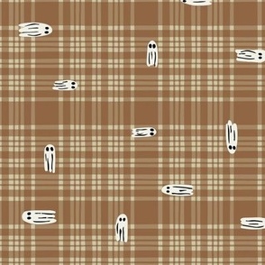 Haunted Plaid Cottage Brown - Classic hand drawn plaid with cute ghosts -12x12 - Large