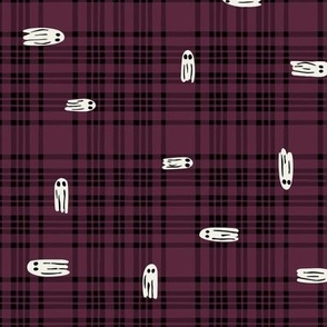 Haunted Plaid Plum Purple - Classic hand drawn plaid with cute ghosts -12x12 - Large