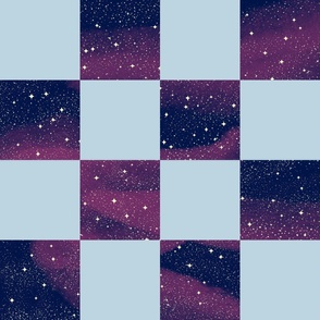 (L) cosmic checkers checkerboard mysterious sky stars baby blue