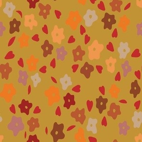 Prairie Heart Flowers-Ditsy-Golden Marigold Yellow-Woodland Palette-Repeat:Fabric-16"-Wallpaper-12"