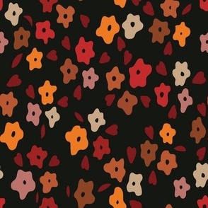 Prairie Heart Flowers-Ditsy-Ebony Wood Black-Woodland Palette-Repeat:Fabric-16"-Wallpaper-12"