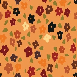 Prairie Heart Flowers-Ditsy-Clay Orange-Woodland Palette-Repeat:Fabric-16"-Wallpaper-12"