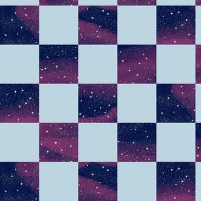 (M) ccosmic checkers checkerboard mysterious sky stars baby blue