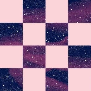 (L) ) cosmic checkers checkerboard mysterious sky stars blush pink