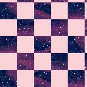 (M) cosmic checkers checkerboard mysterious sky stars  blush pink