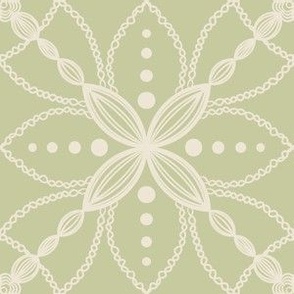 Simple white vintage lace on a light green background