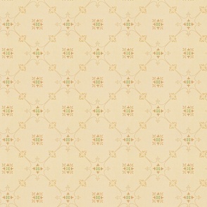 Lattice ceiling paper, green, gold and ivory