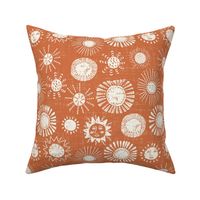 Rustic Boho Sun Block Print - medium scale - in Terra Cotta and Ivory