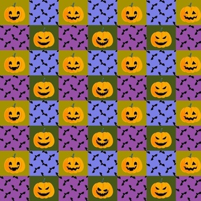 Eerie Pumpkins and Bats: Checkered Halloween (medium)