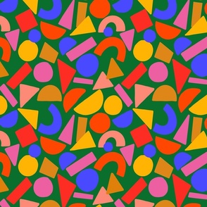 simple multicoloured shapes on grass green 