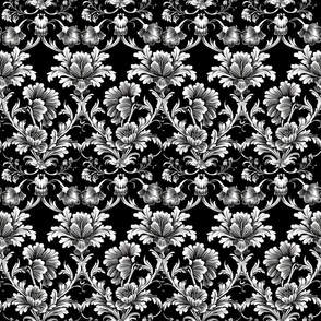 Luxurious Black and White Floral Damask Pattern 