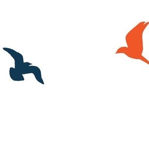large - Birds flying in the sky - blue with orange accents on white