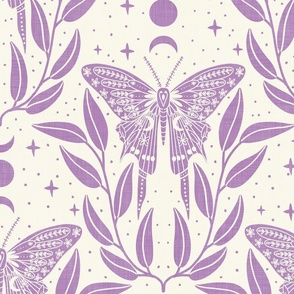 luna moth - purple on white - large scale for wallpaper