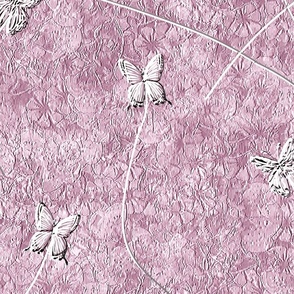 White Relief  Butterflies Flutter Across Textured Pink Background