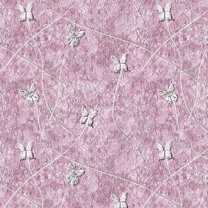 White Relief  Butterflies Flutter Across Textured Pink  Background Small    