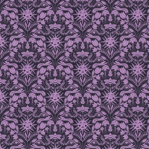 whimsigothic sun - purple on black - small scale