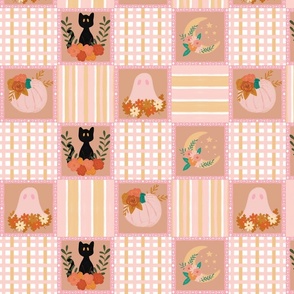 Cute and Spooky Patchwork Surprises Halloween Cottagecore - pink blush gold harvest country cottage