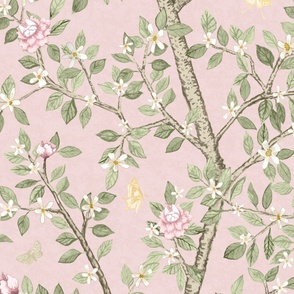 Custom Courtney Charming Pink and Baize Green CLIMBING CITRUS GROVE with Peonies