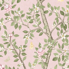Custom Courtney Charming Pink and Great Green CLIMBING CITRUS GROVE with Peonies