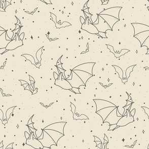 Fluttering Bats Charcoal On On Cream Beige