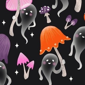 L / Cute Transparent Ghosts with Mushrooms Cottagecore Halloween