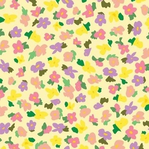 Pastel ditsy floral on pale yellow
