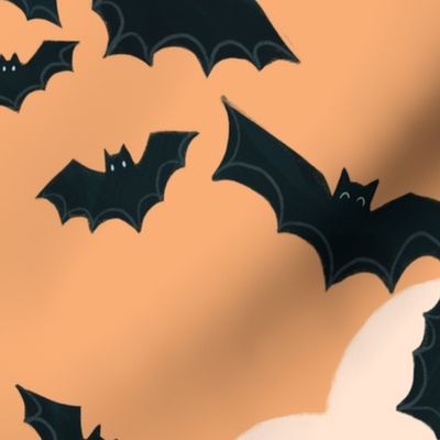 Bats and stars on orange, big