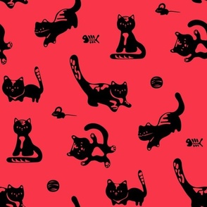 Playful cats in red. Large scale