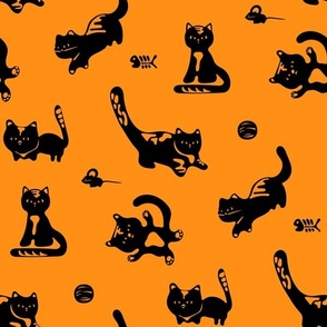 Playful cats in orange. Large scale
