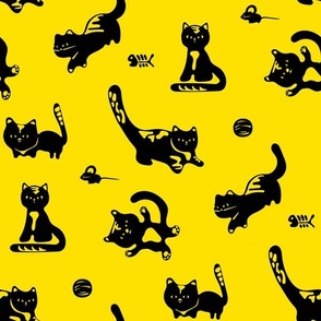 Playful cats in yellow. Large scale
