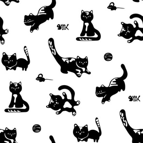 Playful cats in black and white. Large scale