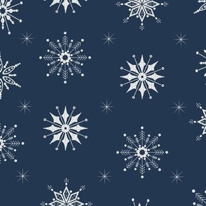 Cute Christmas Nordic Snowflakes- Midnight Navy Blue - Large Scale