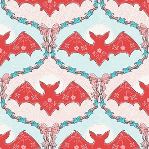 Cottagecore Halloween Bats / Red, Pink, Turquoise Blue / medium scale