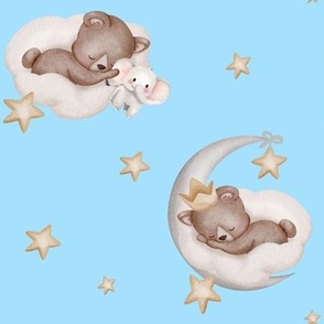 Woodland Animals Bear on Cloud Moon Baby Nursery 