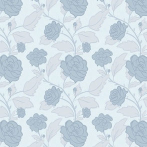 Regency Rose Vine in Blue - Elegant Floral Regency Decor